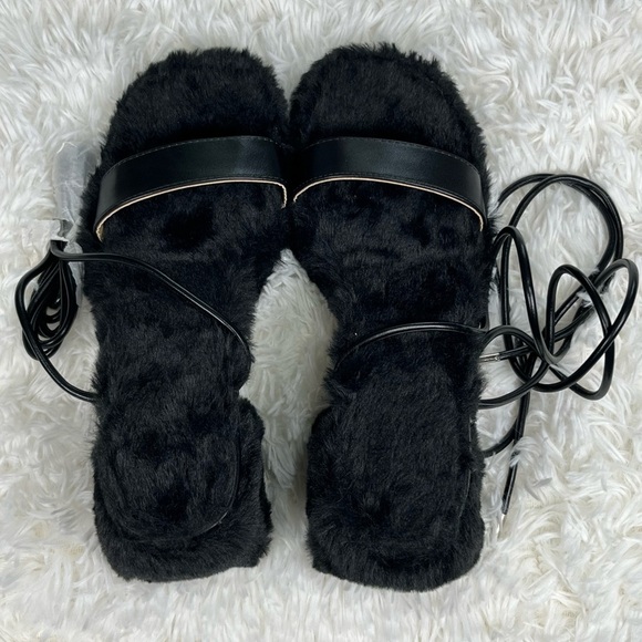Ego | Itzayana | Black Faux Fur Heeled Sandals - Picture 6 of 11